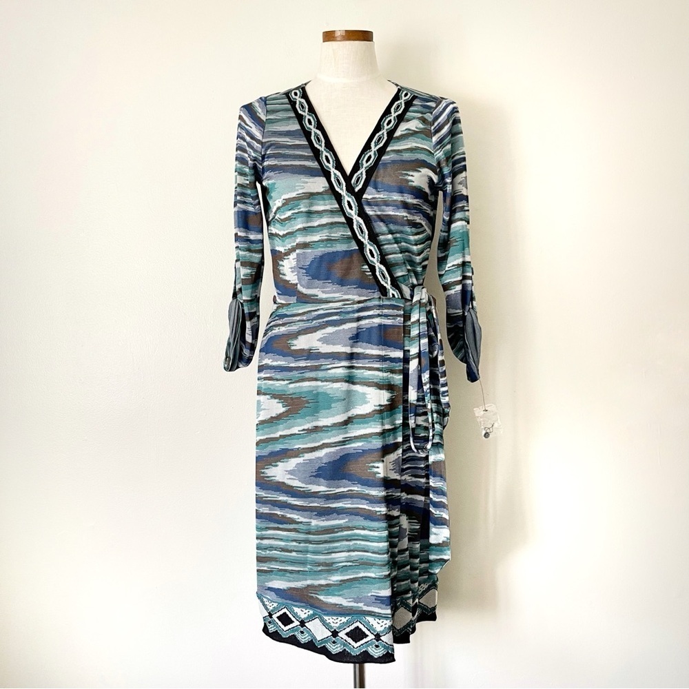 Hale Bob Green knit Wrap midi length dress Medium NWOT